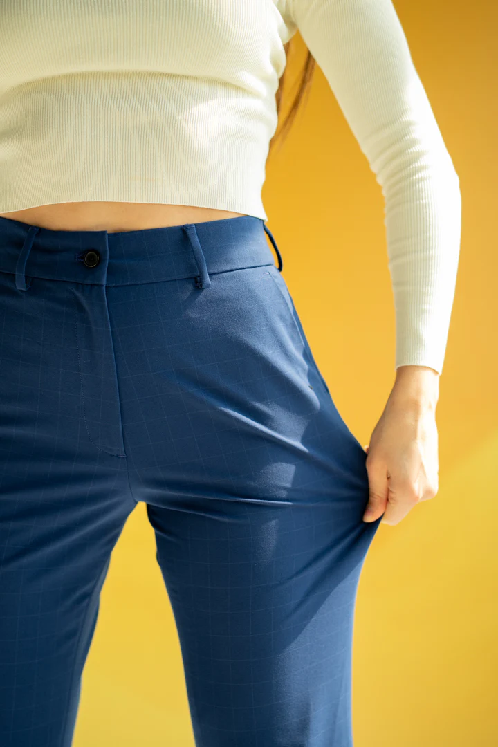 Electric Blue Checks Women Formal Pants - Image 2