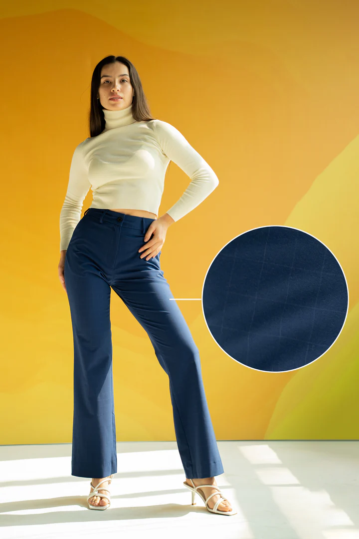 Electric Blue Checks Women Formal Pants - Image 3