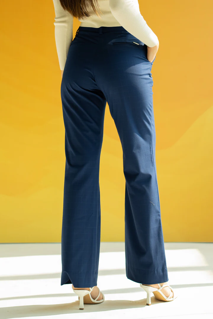 Electric Blue Checks Women Formal Pants - Image 6
