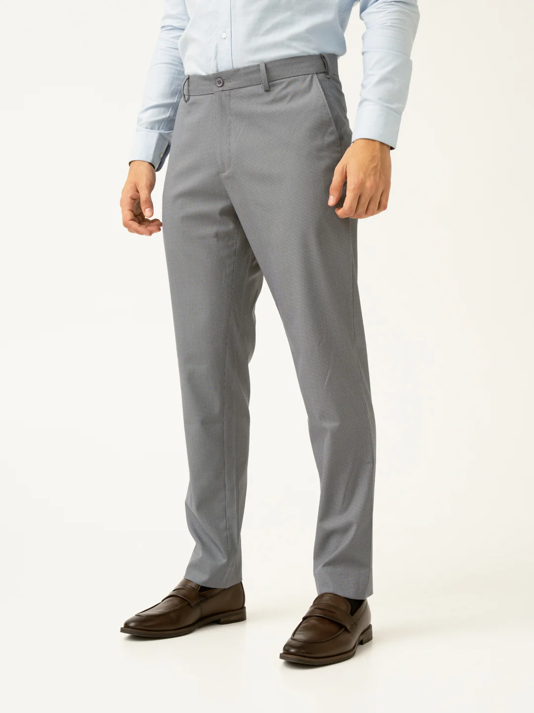 Elephant Grey Mini Checks Relaxed Fit Stretch Formal Pants - Image 10
