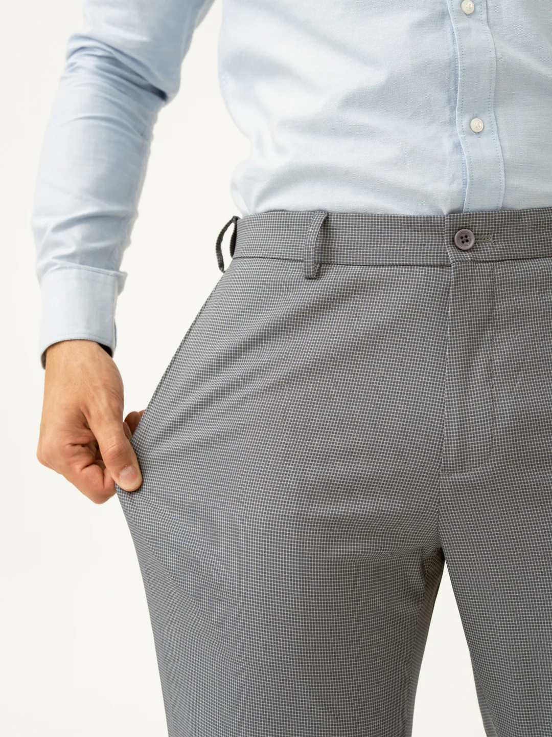 Elephant Grey Mini Checks Relaxed Fit Stretch Formal Pants - Image 3