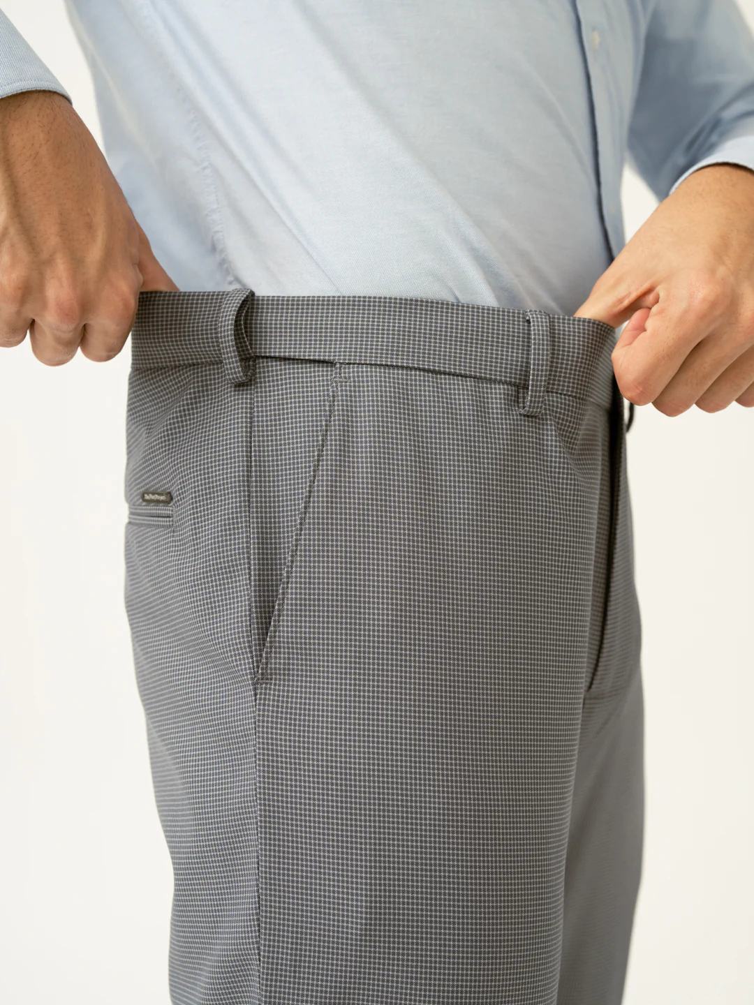 Elephant Grey Mini Checks Relaxed Fit Stretch Formal Pants - Image 4