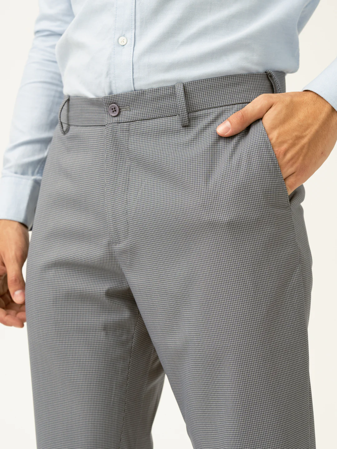 Elephant Grey Mini Checks Relaxed Fit Stretch Formal Pants - Image 6