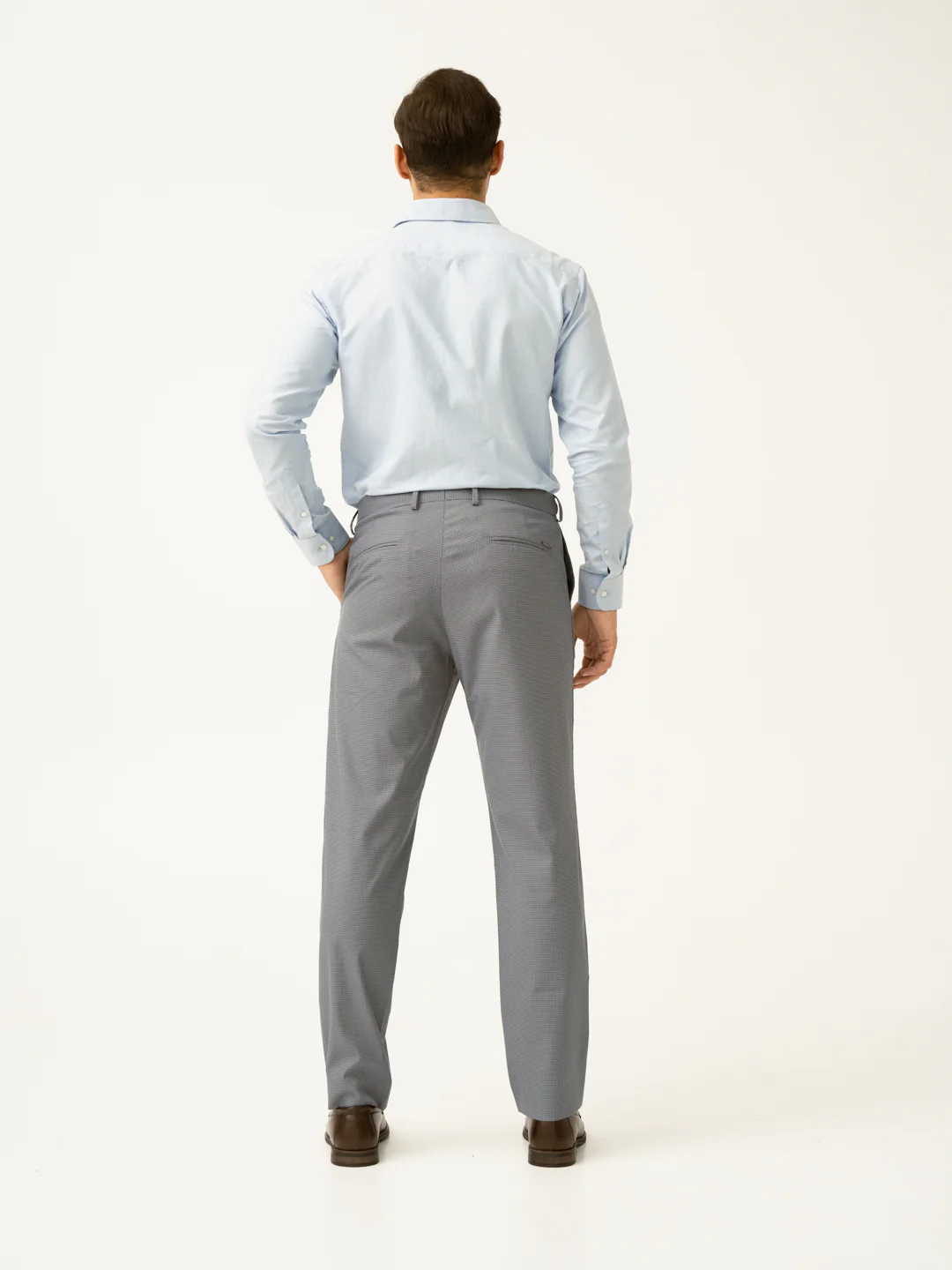 Elephant Grey Mini Checks Relaxed Fit Stretch Formal Pants - Image 7