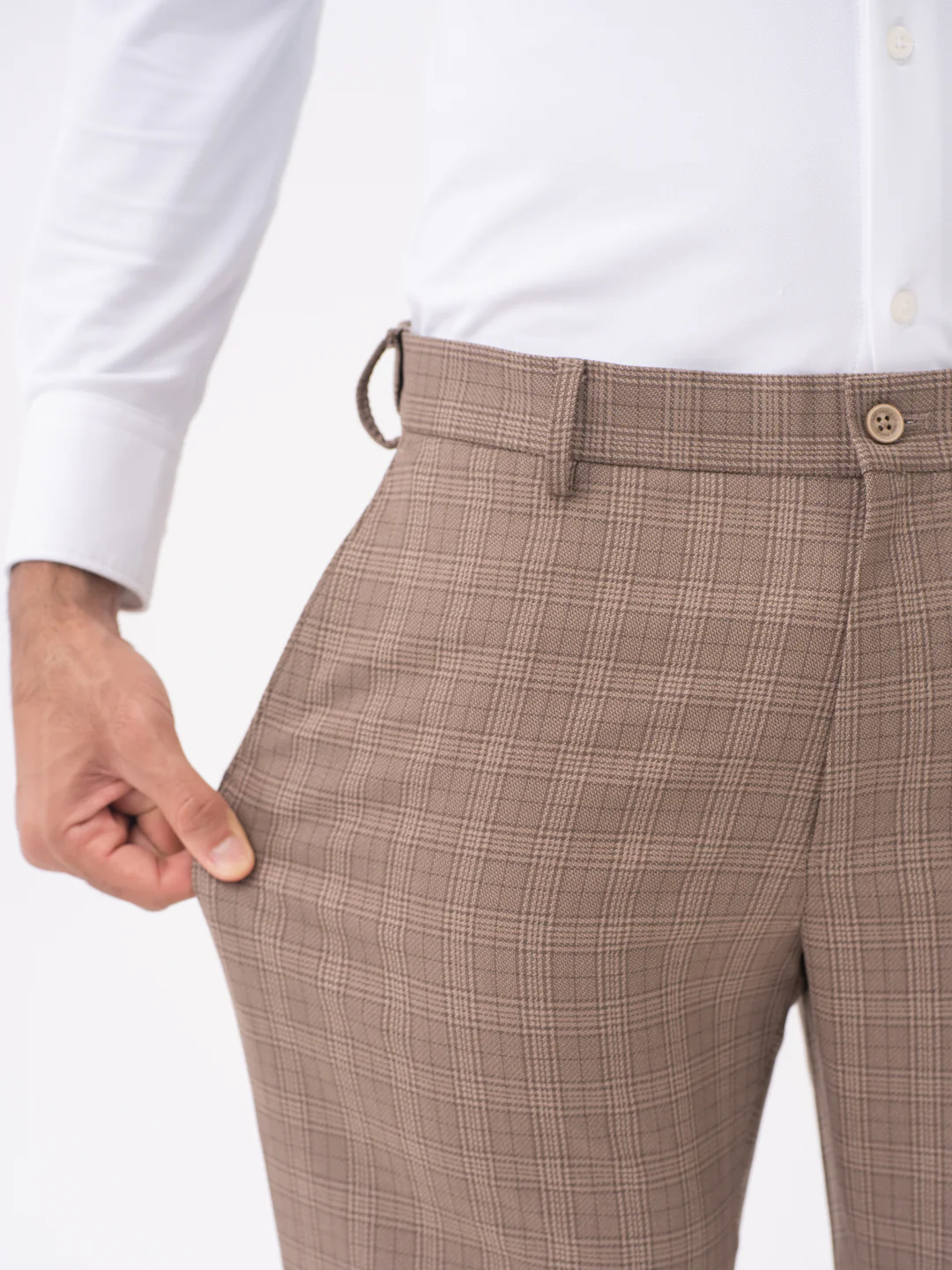 Elk Brown Checks Slim Fit Stretch Formal Pants - Image 3
