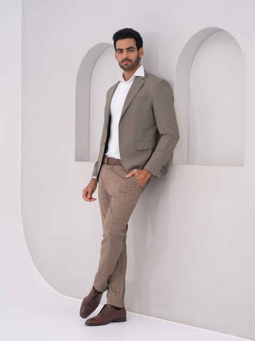 Elk Brown Checks Slim Fit Stretch Formal Pants - Image 5