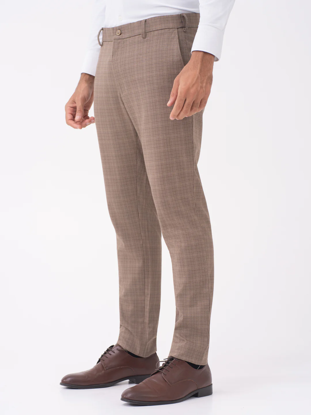 Elk Brown Checks Slim Fit Stretch Formal Pants - Image 7