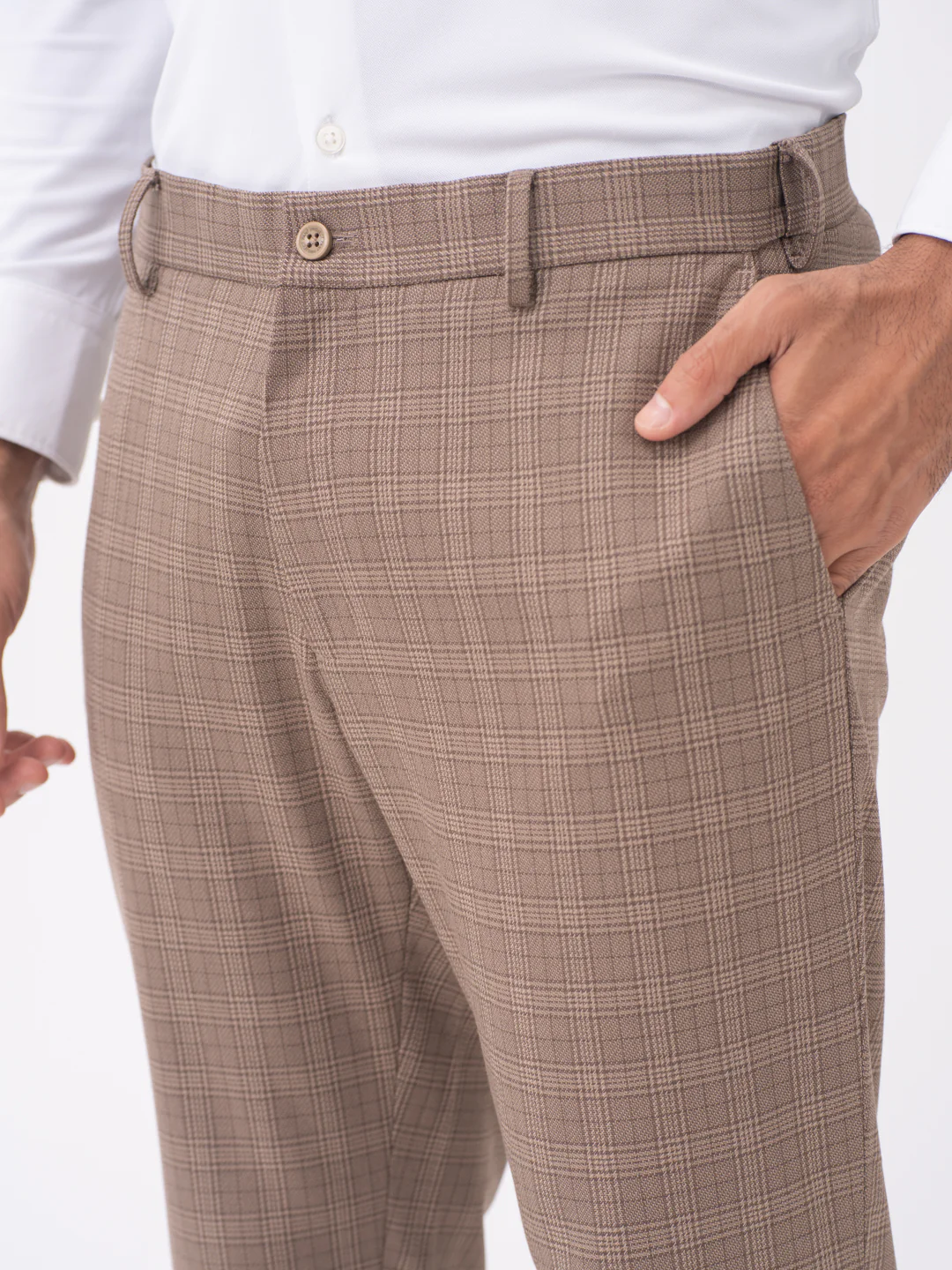 Elk Brown Checks Slim Fit Stretch Formal Pants - Image 8