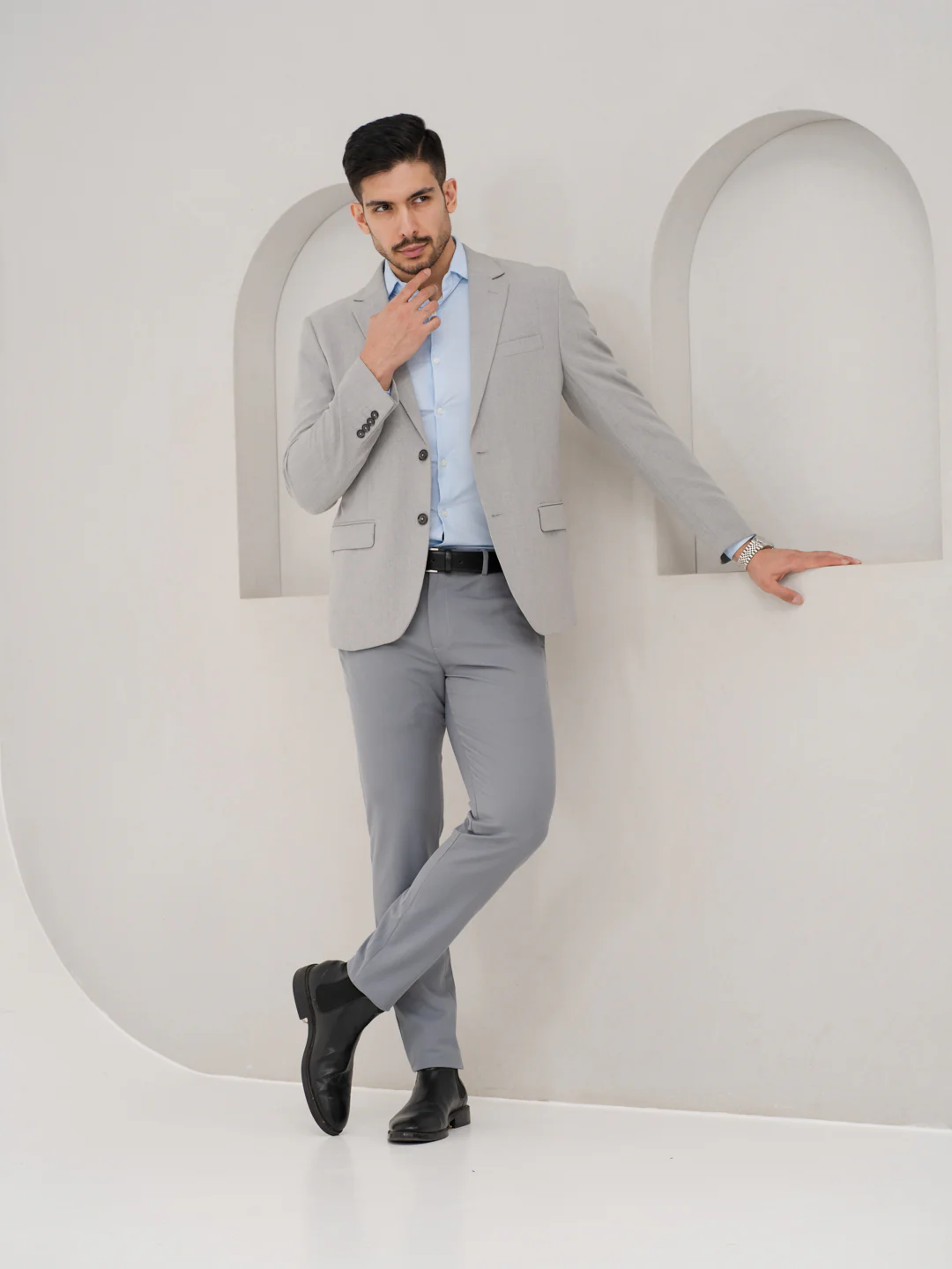 Titanium Grey Twill Luxury Stretch Pants - Image 7