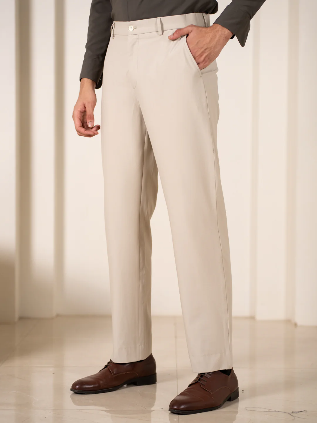 Essential Beige 925 Relaxed Fit Smart Formal Trousers - Image 5