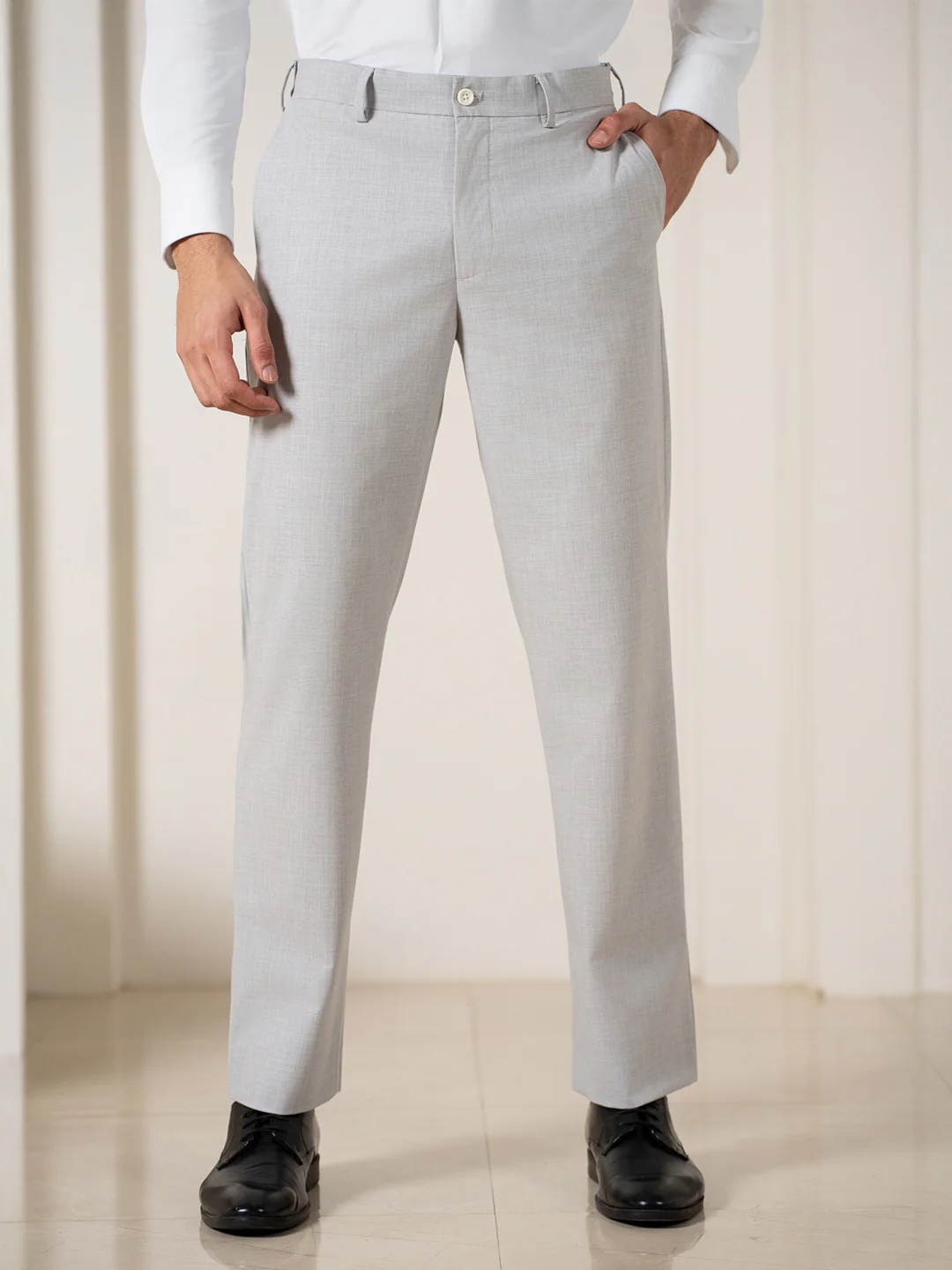 Ethereal Grey Melange Stretch Formal Pants