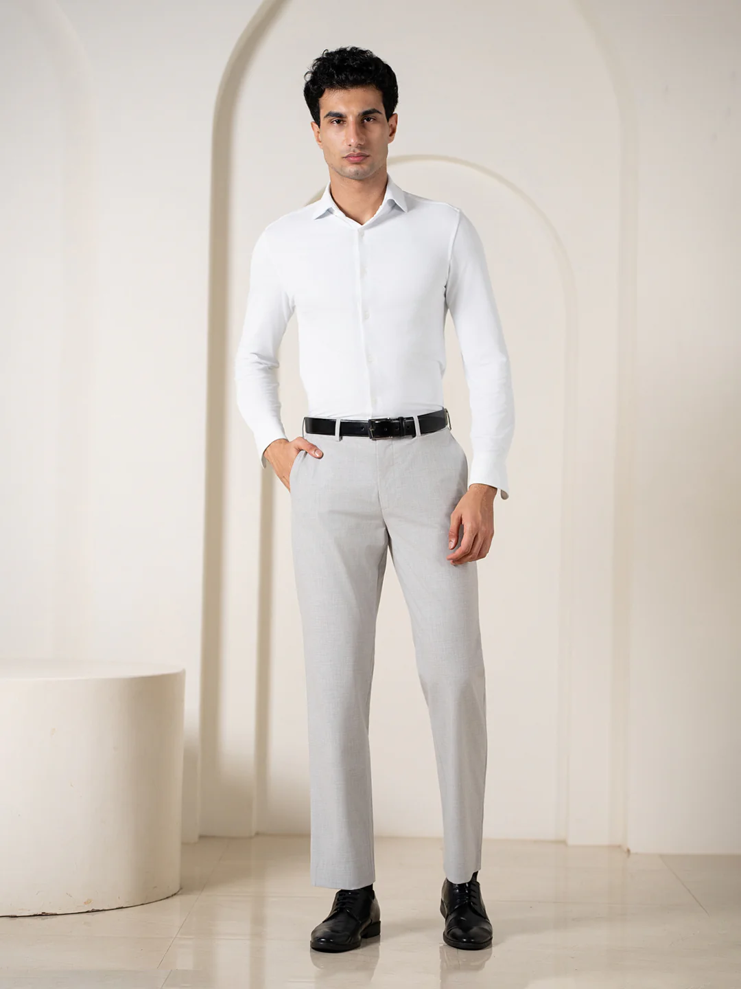 Ethereal Grey Melange Stretch Formal Pants - Image 2