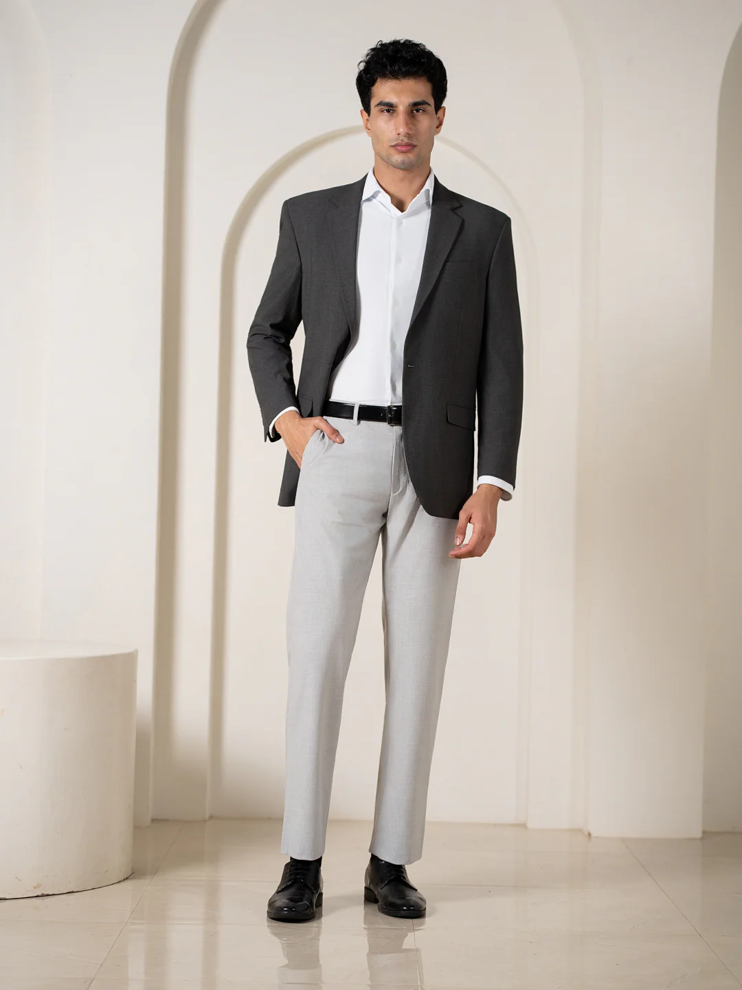 Ethereal Grey Melange Stretch Formal Pants - Image 5