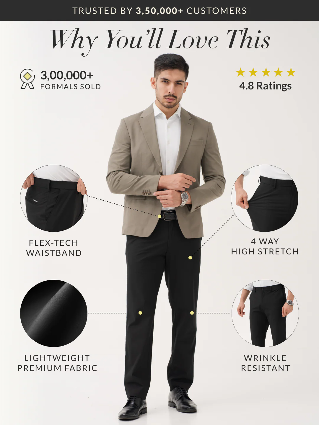 Everyday Black Relaxed Fit Stretch Formal Pants - Image 2