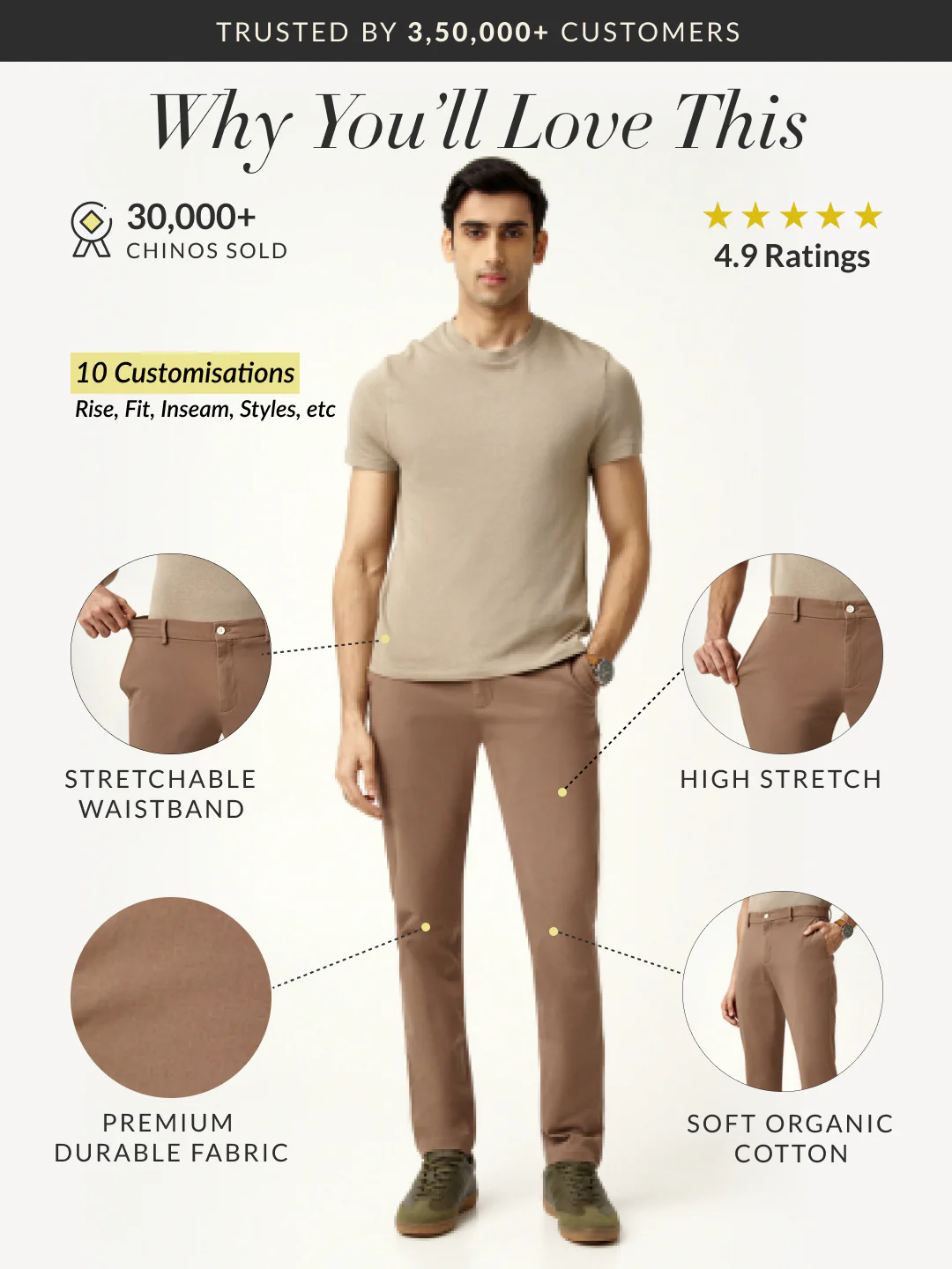 Fawn Khaki Stretch Chinos - Image 2