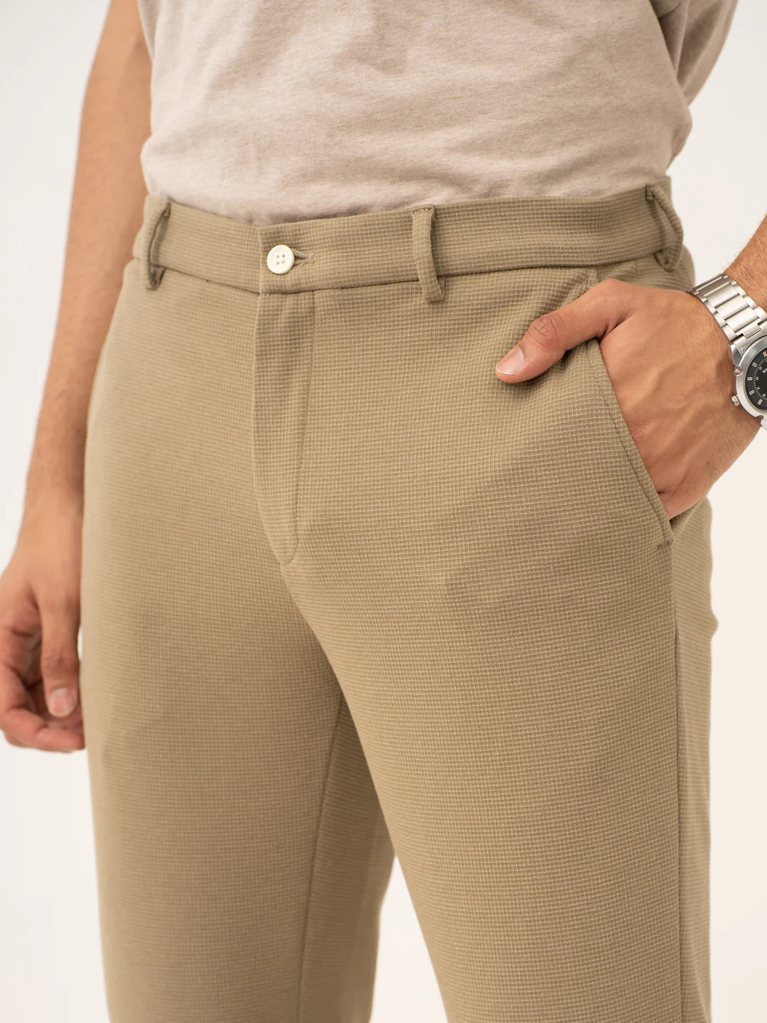 Fiber Khaki Waffle Textured Power-Stretch Pants - Image 10