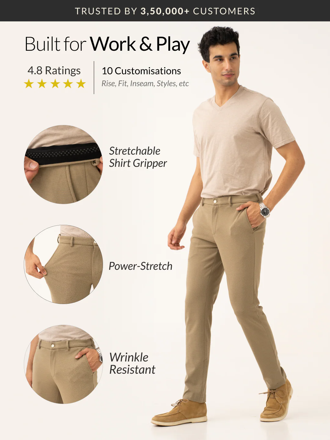 Fiber Khaki Waffle Textured Power-Stretch Pants - Image 2
