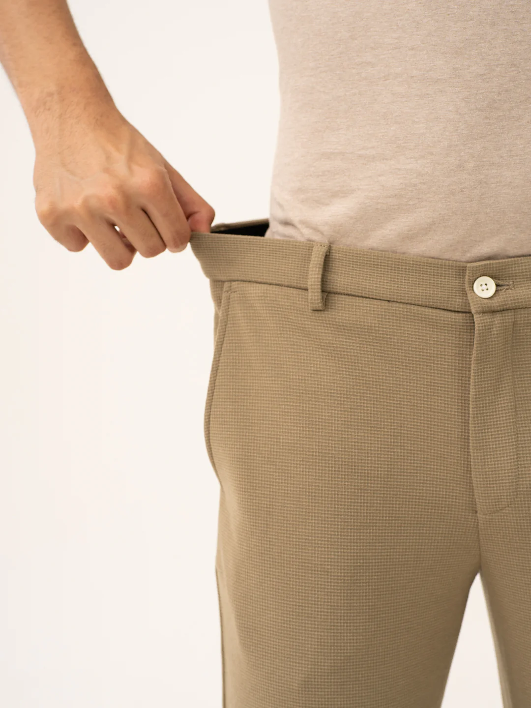 Fiber Khaki Waffle Textured Power-Stretch Pants - Image 4