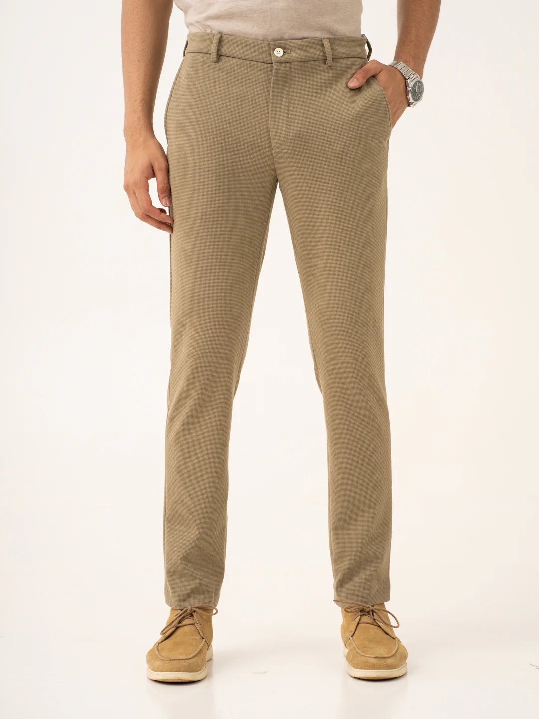 Fiber Khaki Waffle Textured Power-Stretch Pants - Image 5
