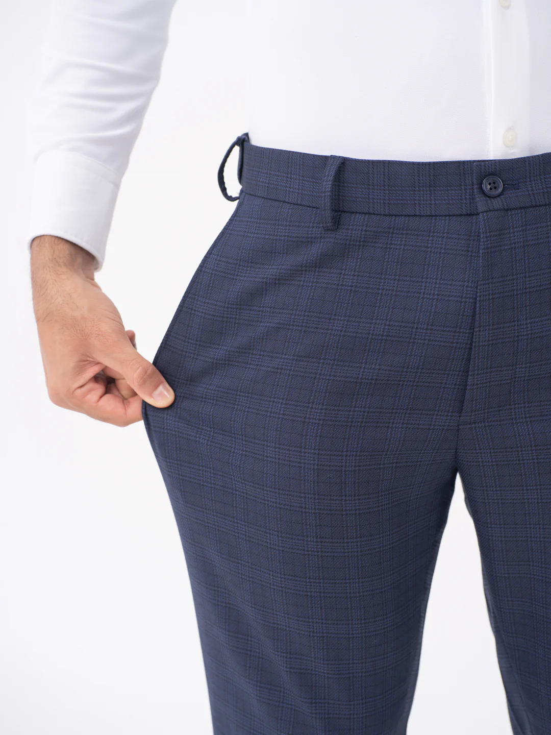 Finch Navy Checks Slim Fit Stretch Formal Pants - Image 3