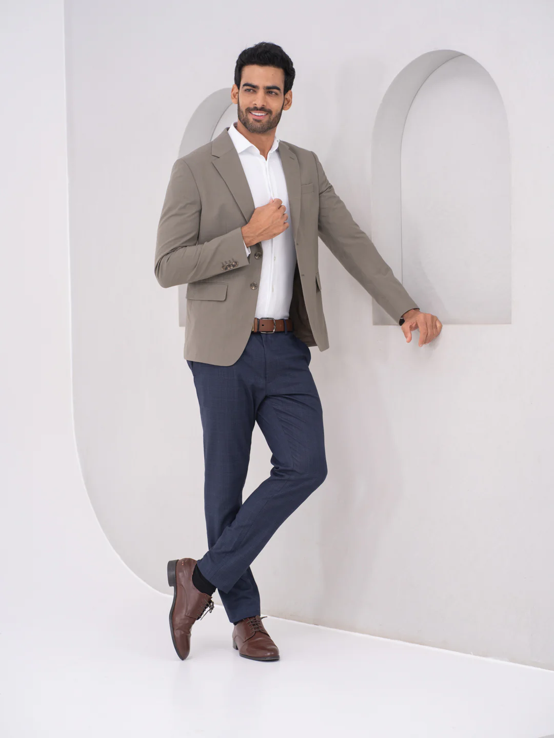 Finch Navy Checks Slim Fit Stretch Formal Pants - Image 5