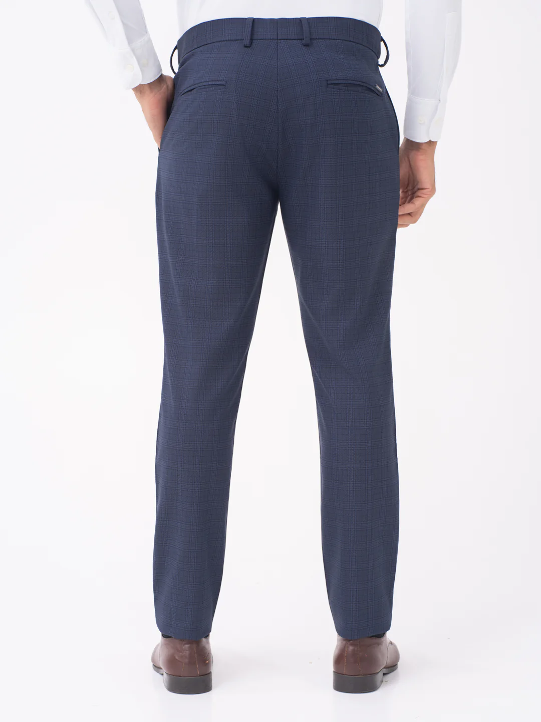 Finch Navy Checks Slim Fit Stretch Formal Pants - Image 6