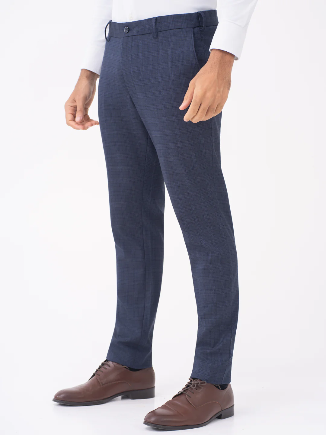 Finch Navy Checks Slim Fit Stretch Formal Pants - Image 7