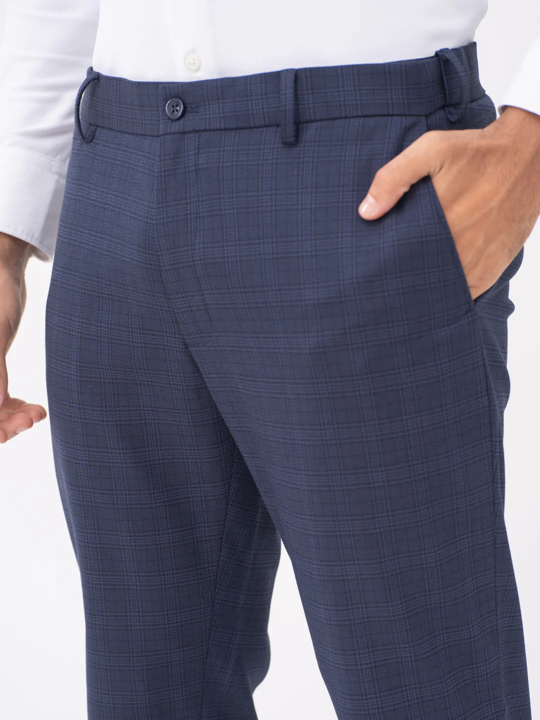Finch Navy Checks Slim Fit Stretch Formal Pants - Image 8