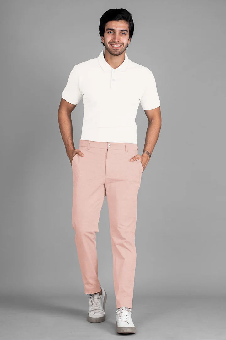 Flamingo Peach Cotton Stretch Chinos - Image 3