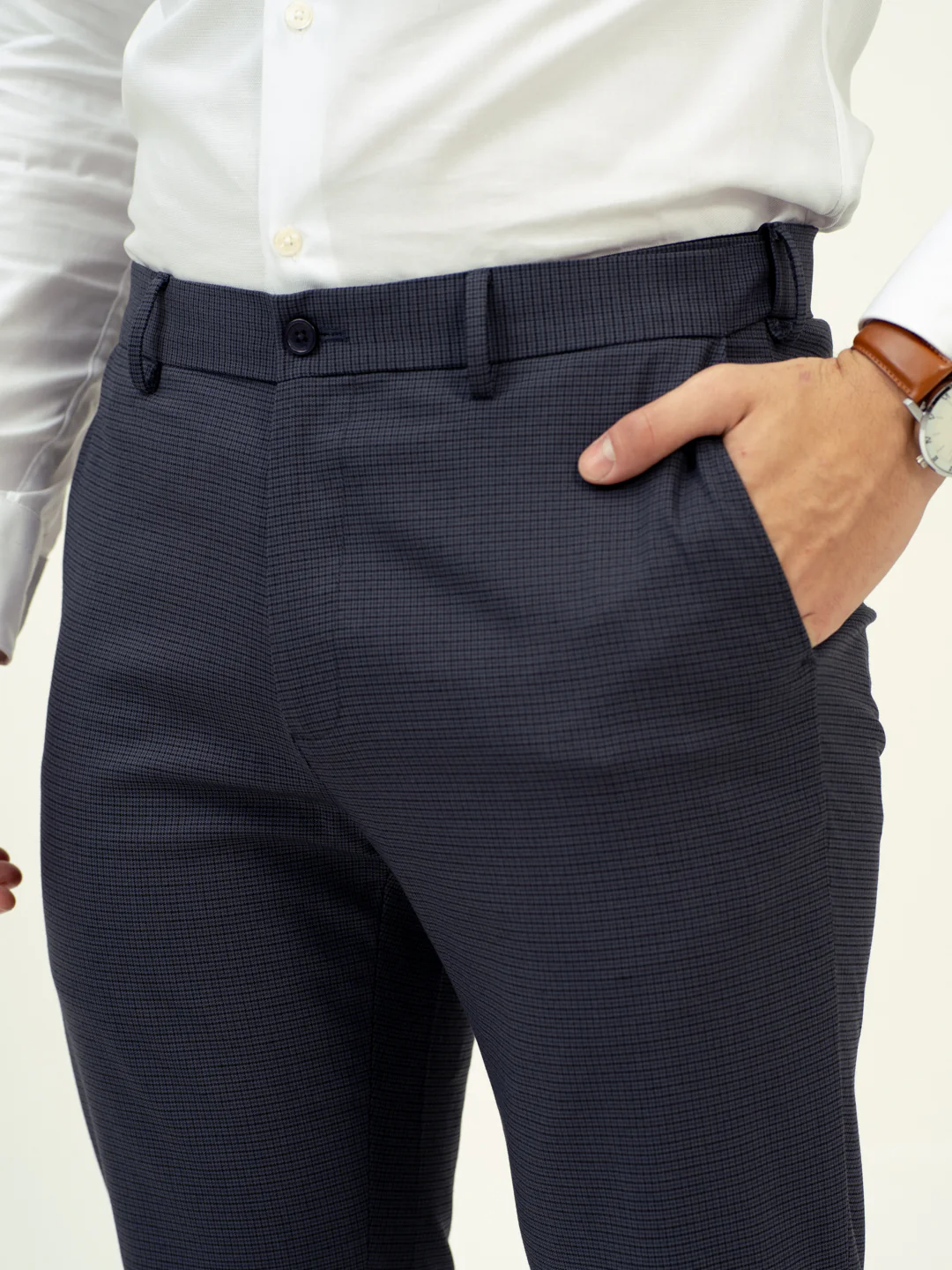 Flint Grey Micro Checks Stretch Formal Pants - Image 8