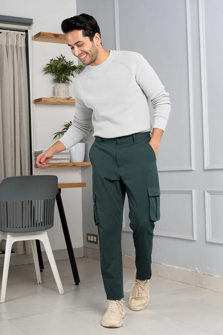 Forest Green Stretch Cargo Pants - Image 2