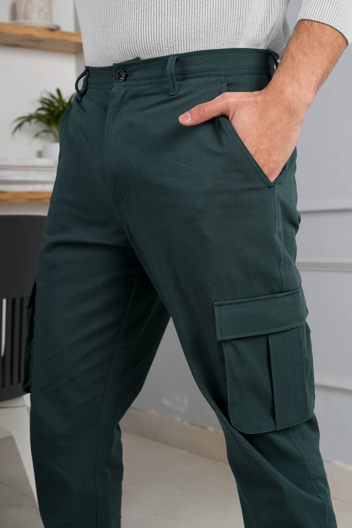 Forest Green Stretch Cargo Pants - Image 3