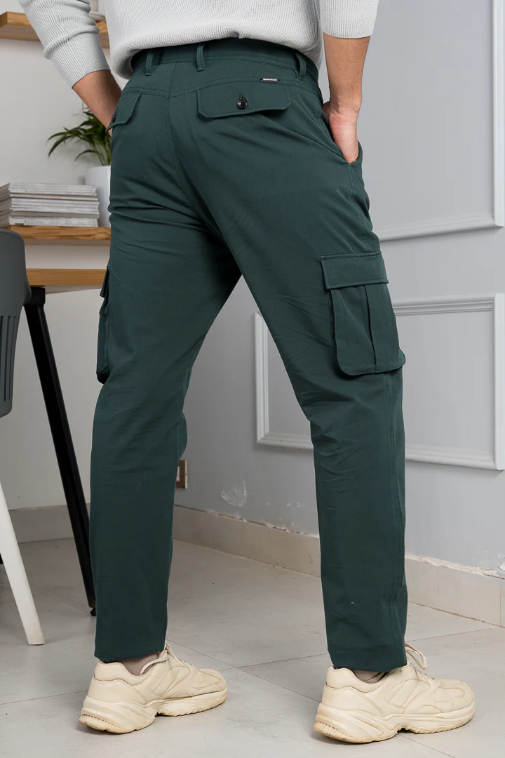 Forest Green Stretch Cargo Pants - Image 5