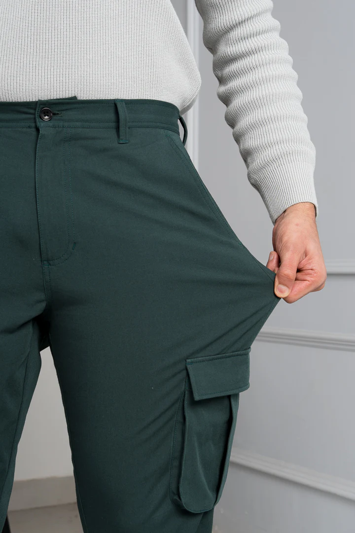 Forest Green Stretch Cargo Pants - Image 6