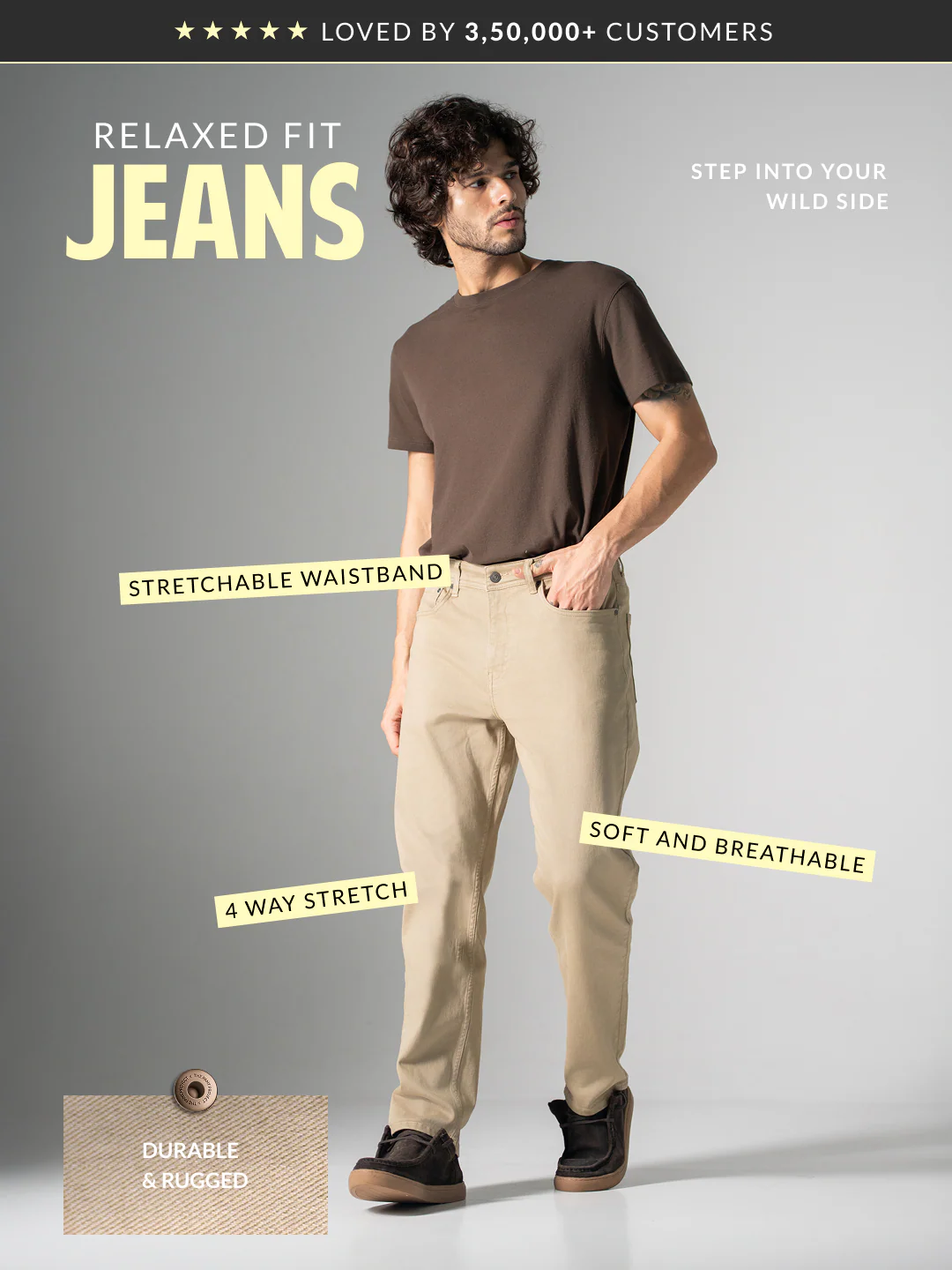 Fossil Beige Relaxed Fit Jeans - Image 3