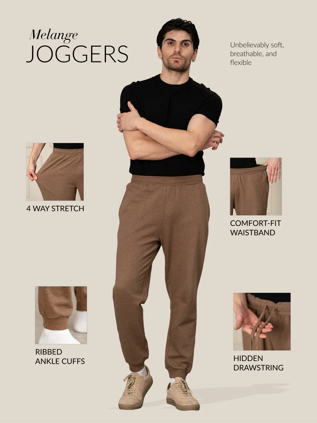 Freya Beige Tapered Fit Joggers - Image 2