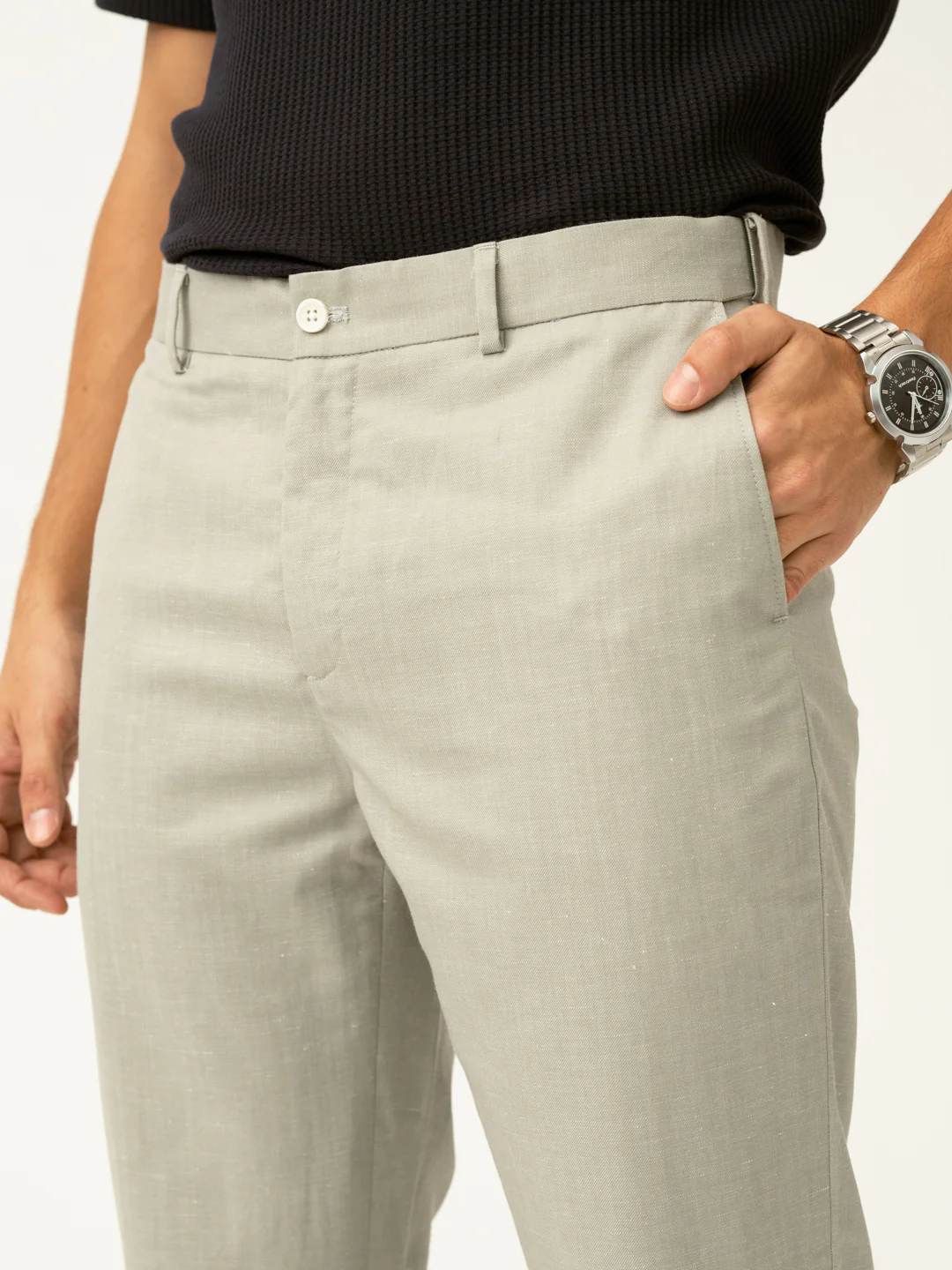 Galle Green Tropical Wool Linen Pants - Image 8