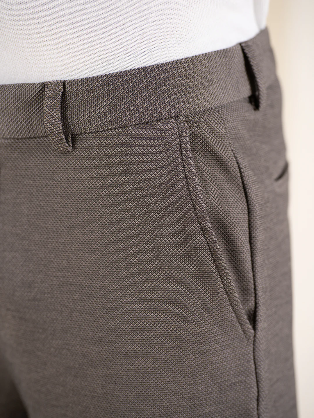 Geometry Beige Textured Slim Fit Power Stretch Pants - Image 8