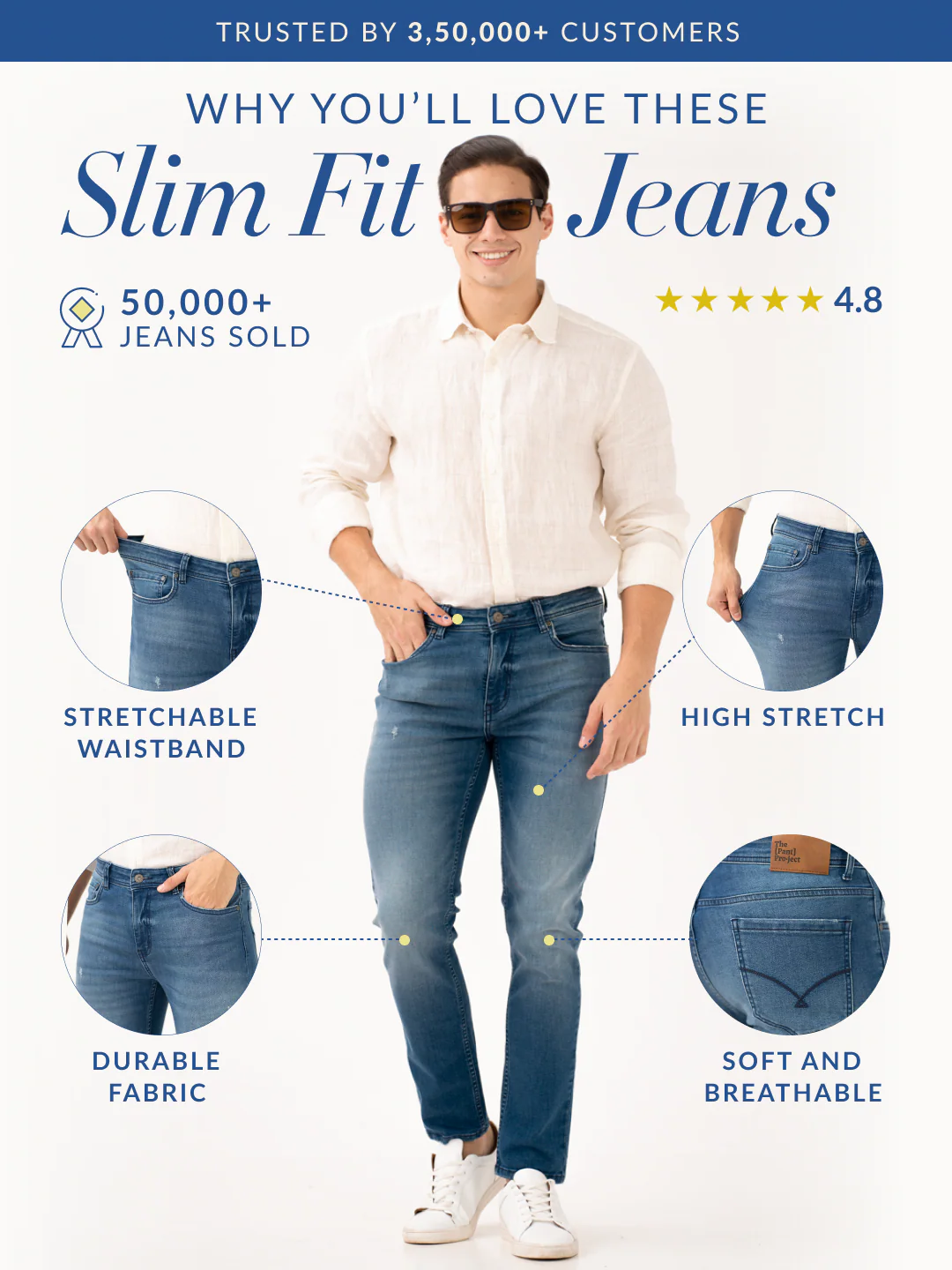 Glacier Blue Damaged Slim Fit Jeans - Image 3