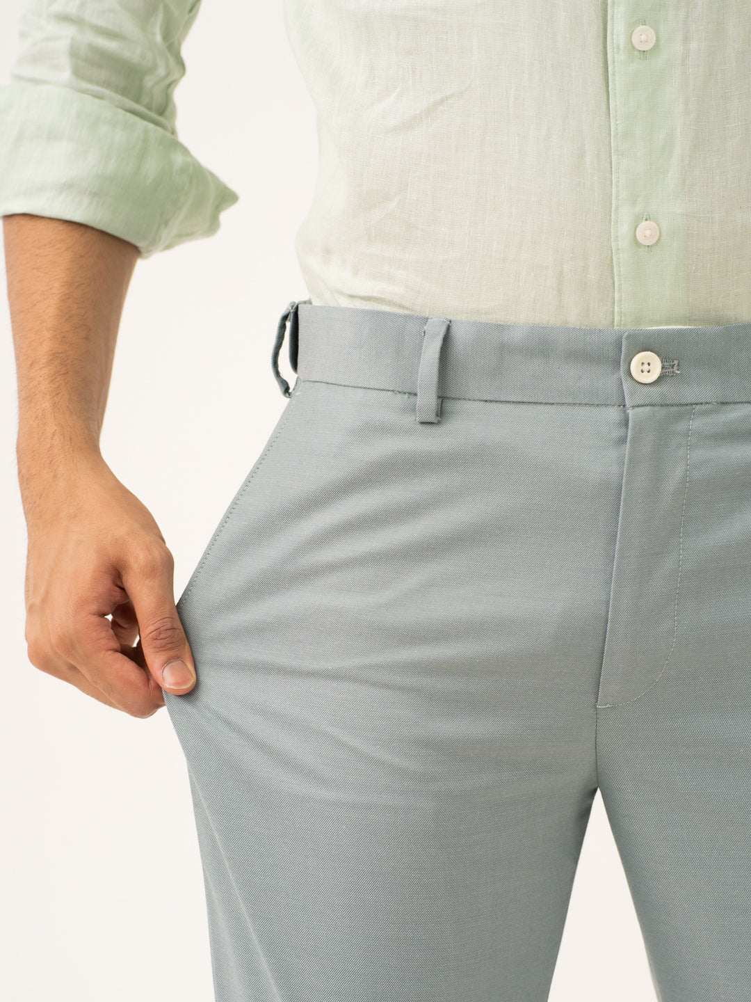 Glazed Teal Twill Stretch Formal Pants - Image 4