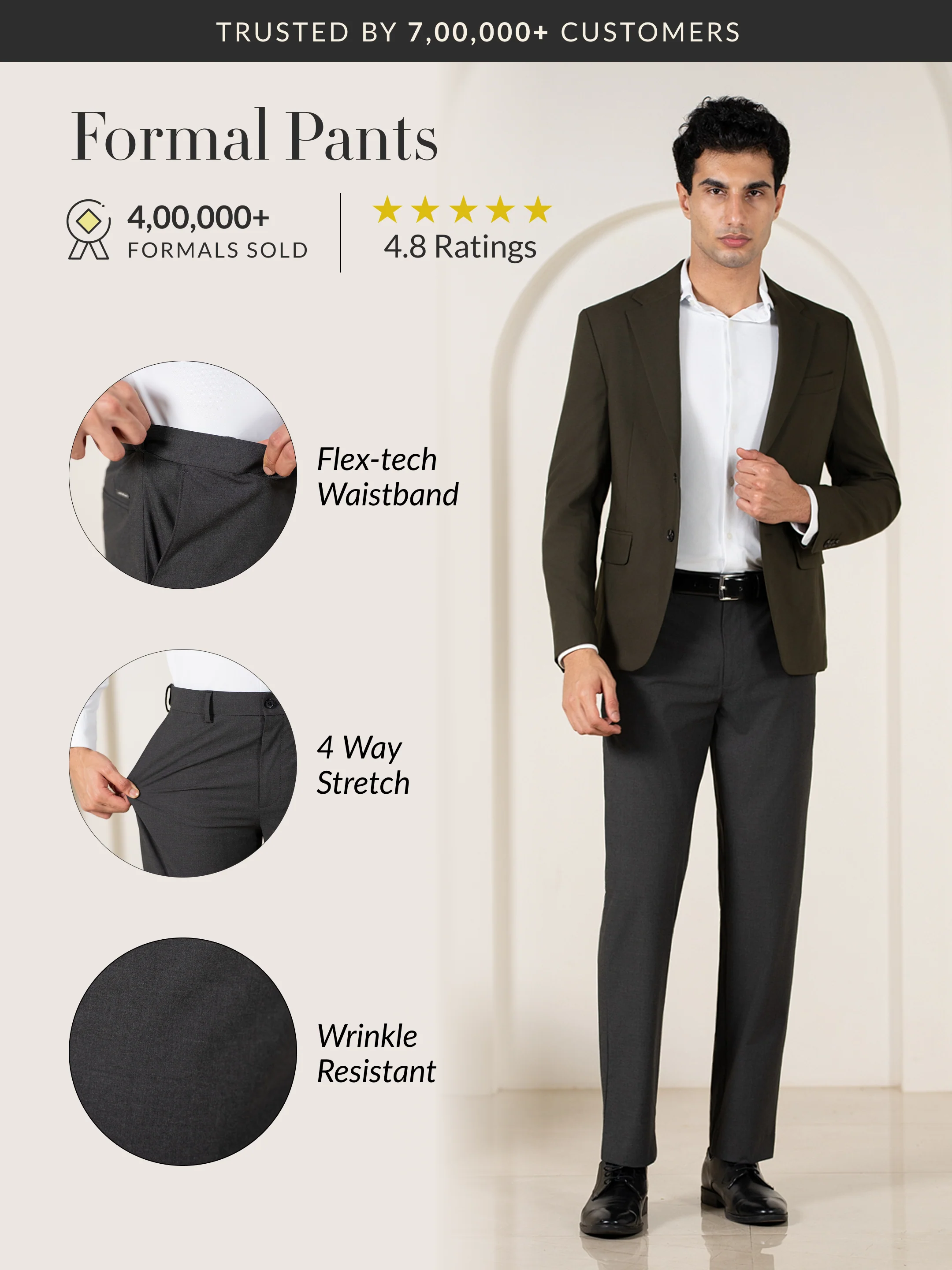 Grand Grey Relaxed Fit Stretch Formal Pants - Image 2