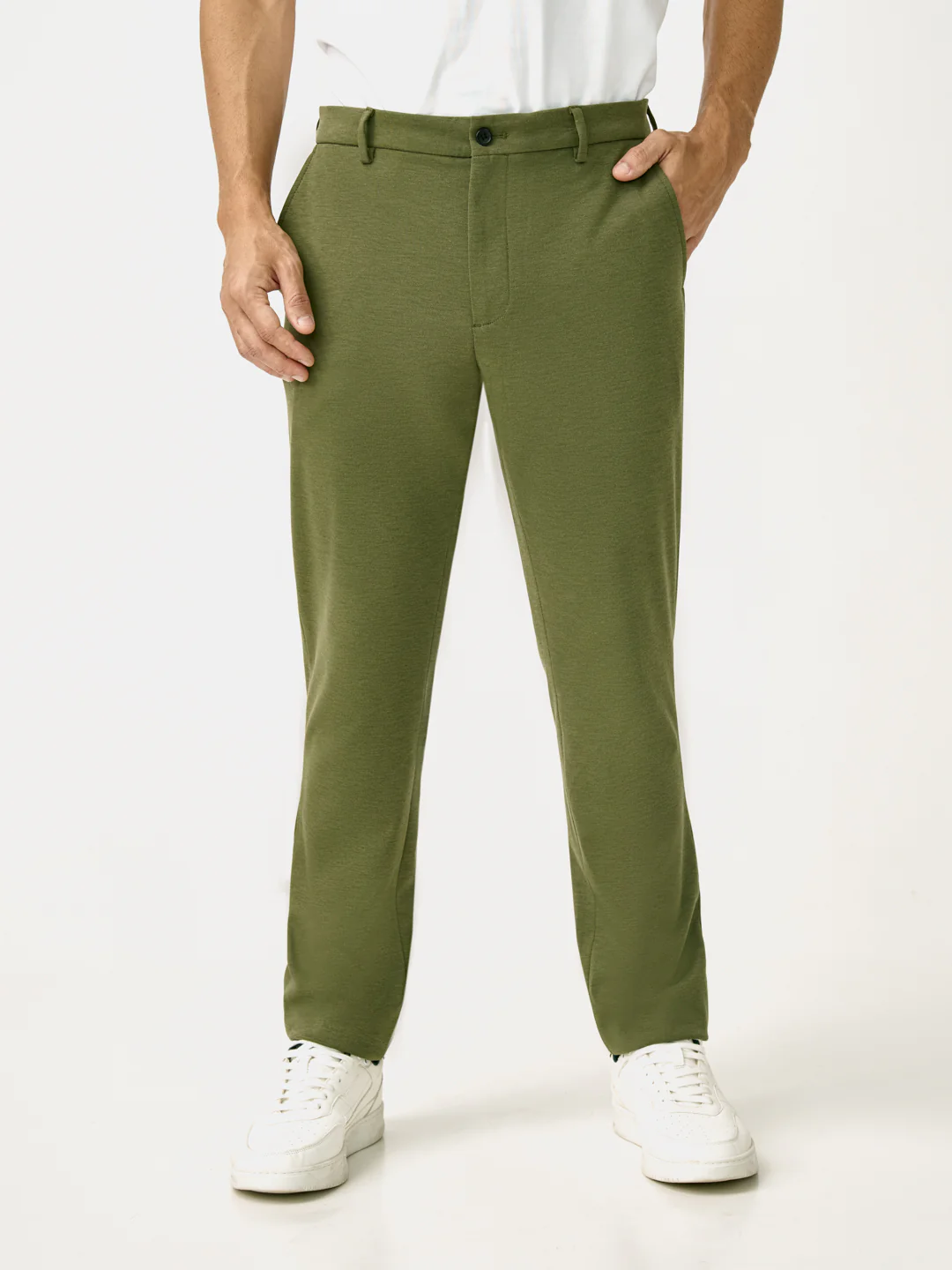 Greek Olive Green Slim Fit Power Stretch Pants - Image 2