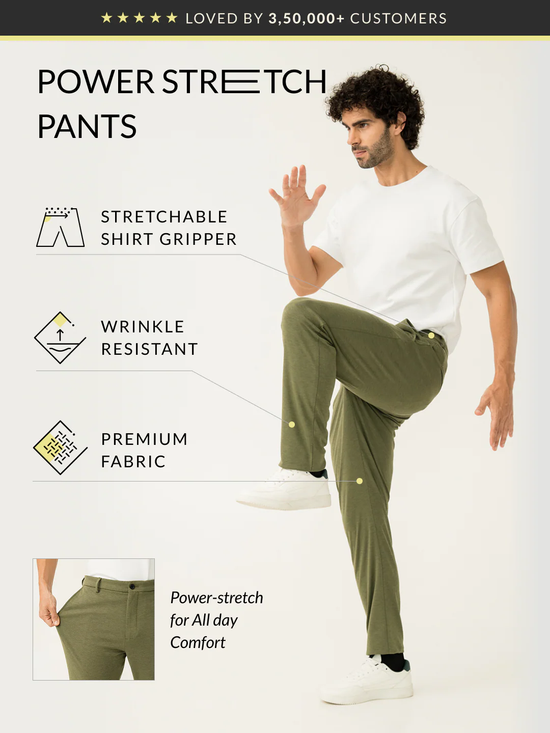 Greek Olive Green Slim Fit Power Stretch Pants - Image 3