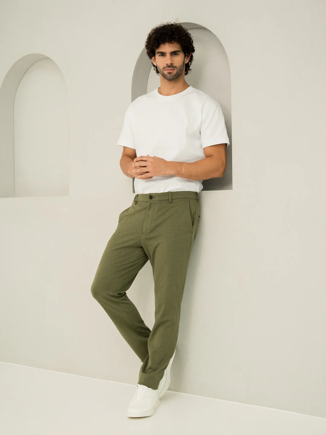Greek Olive Green Slim Fit Power Stretch Pants - Image 5