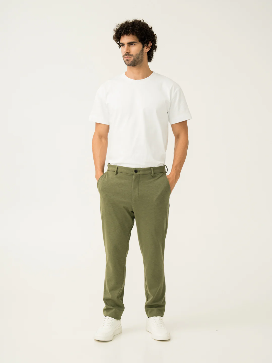 Greek Olive Green Slim Fit Power Stretch Pants - Image 7