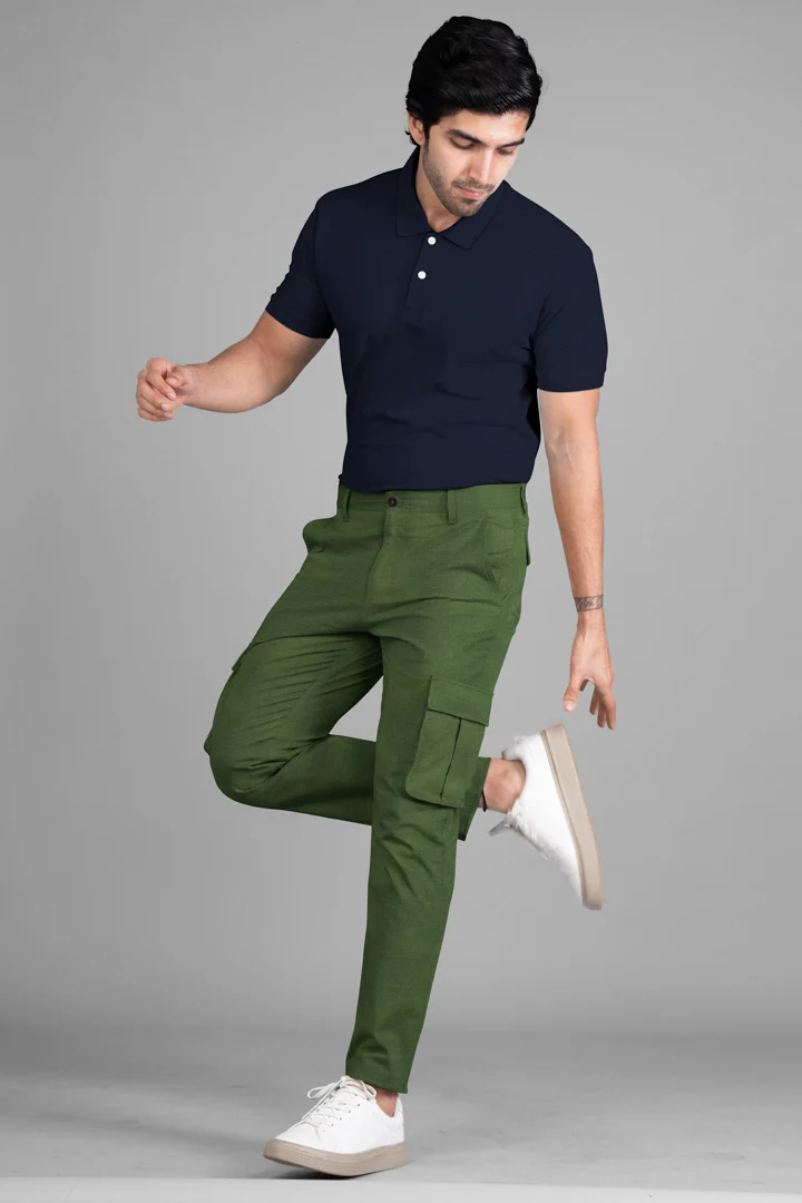 Green Ripstop Textured Cargo Pants - Image 2