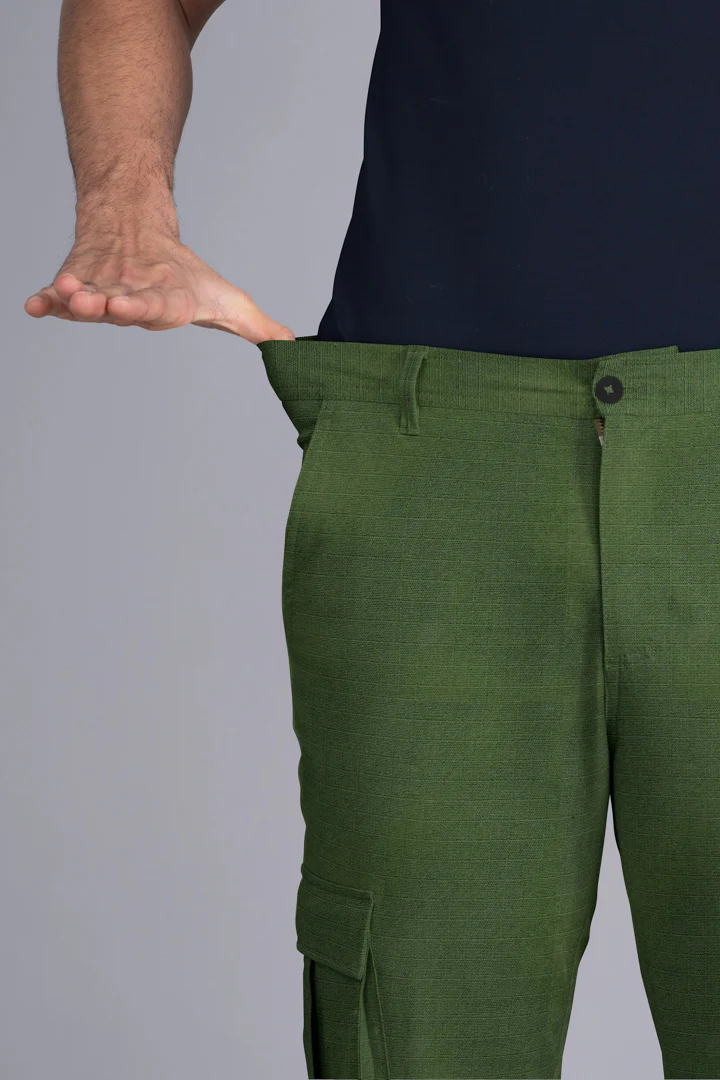 Green Ripstop Textured Cargo Pants - Image 3