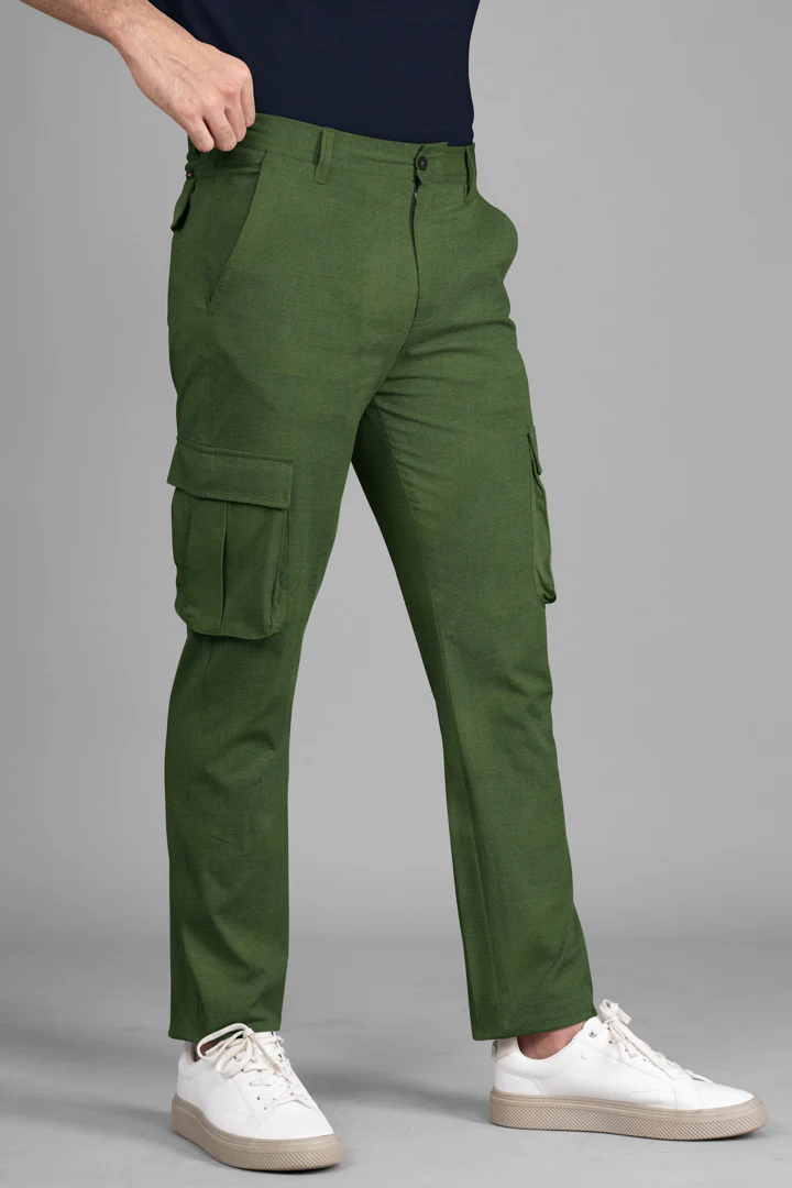 Green Ripstop Textured Cargo Pants - Image 4