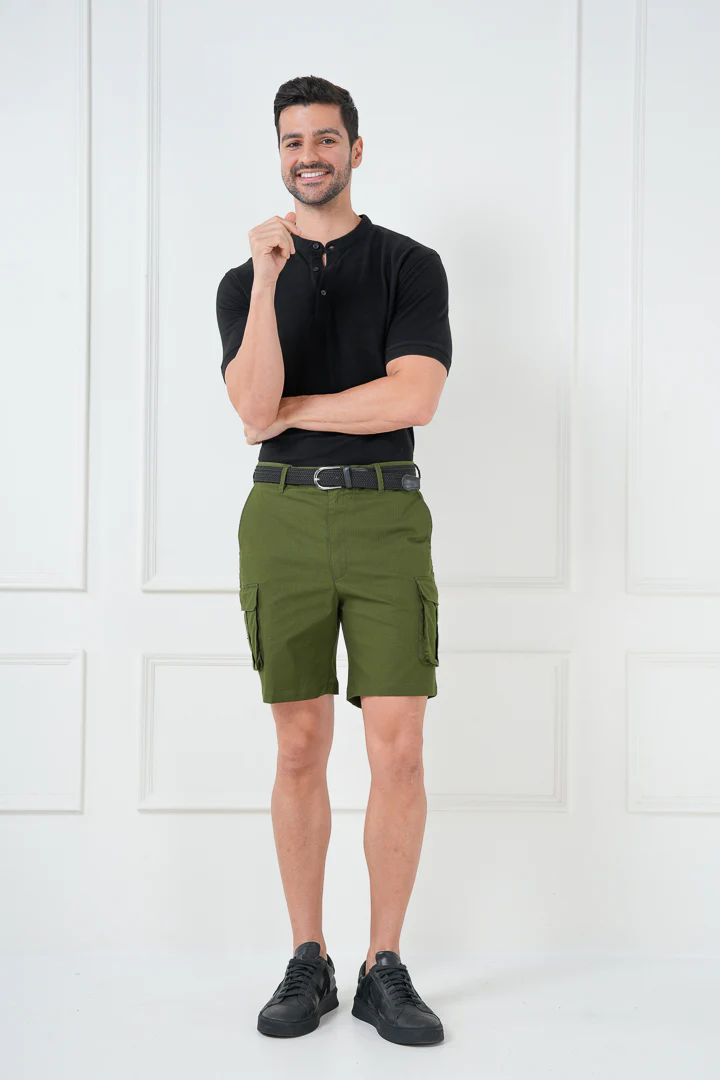 Green Ripstop Textured Cargo Shorts - Image 2