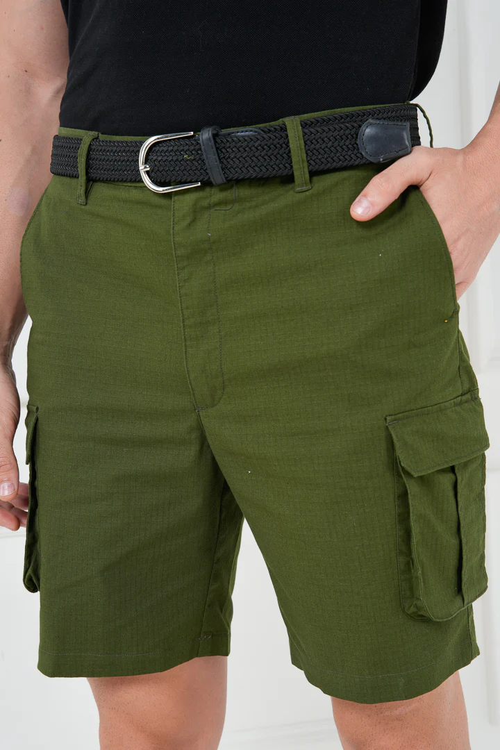 Green Ripstop Textured Cargo Shorts - Image 4